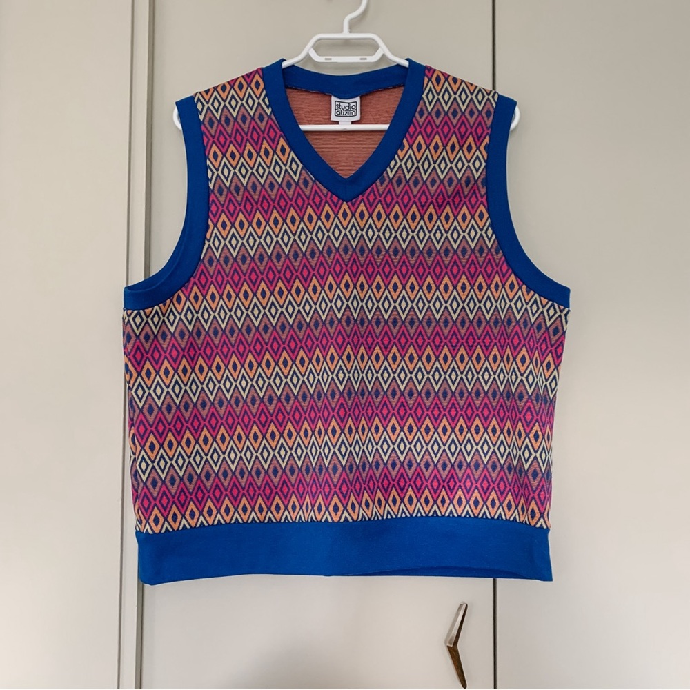 Studio Citizen Vest in Colorful Diamond Print Sz 3X